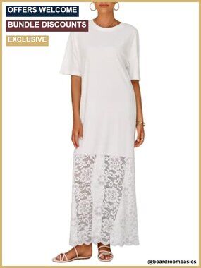 Women Short Sleeve Lace Patchwork Crew Neck Maxi Dress Summer Trendy